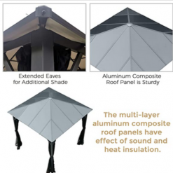 Gazebo Parts Direct 8x8 Outdoor Insulated Hardtop Gazebo For Patios, Aluminum Composite Panel Roof For Shade And Rain Metal Frame With Mosquito Netting For Lawn, Backyard And Deck, 8' X 8', Charcoal Gray Catalog
