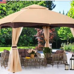 Gazebo Parts Direct Allen & Roth Inspired 10x12 Patio Garden Gazebo With Mosquito Netting + Double Soft-top