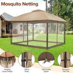 Gazebo Parts Direct Allen And Roth Inspired 10x12 Patio Dome Gazebo W/Mosquito Netting, Two-Tier Vented Top For Backyard Garden Lawn (Beige)