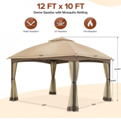 Gazebo Parts Direct Allen And Roth Inspired 10x12 Patio Dome Gazebo W/Mosquito Netting, Two-Tier Vented Top For Backyard Garden Lawn (Beige)