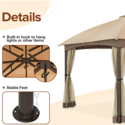 Gazebo Parts Direct Allen And Roth Inspired 10x12 Patio Dome Gazebo W/Mosquito Netting, Two-Tier Vented Top For Backyard Garden Lawn (Beige)