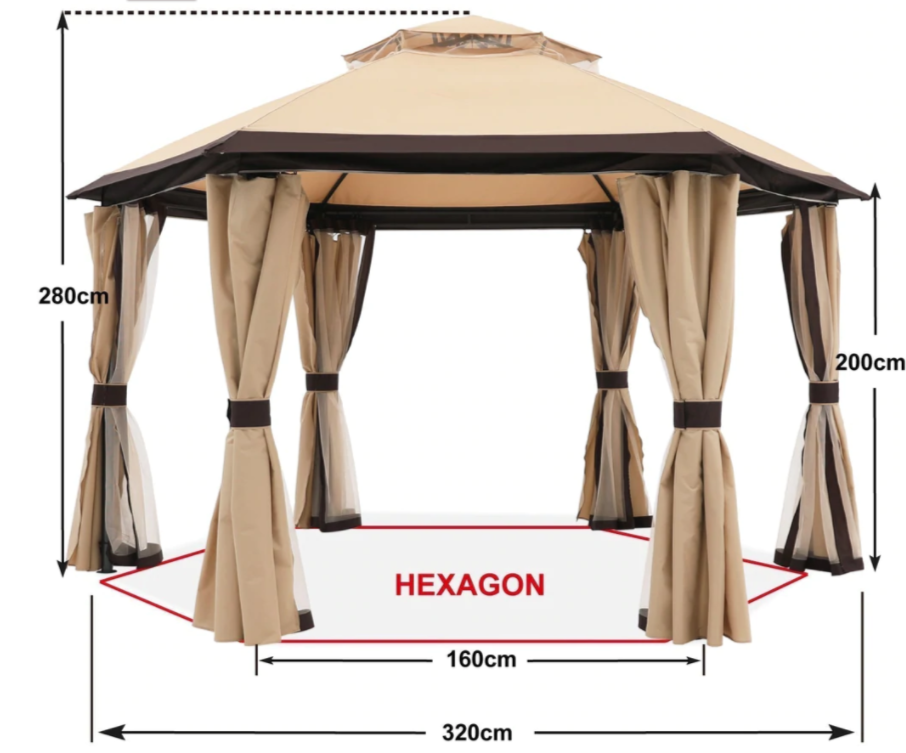 Gazebo Parts Direct 10'x10' Gazebos For Patios, Outdoor Hexagonal Gazebo With Netting And Privacy Curtains For Garden, Patio, Backyard 5 Gazebo Parts Direct 10'x10' Gazebos For Patios, Outdoor Hexagonal Gazebo With Netting And Privacy Curtains For Garden, Patio, Backyard