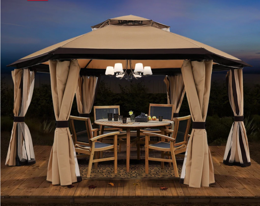 Gazebo Parts Direct 10'x10' Gazebos For Patios, Outdoor Hexagonal Gazebo With Netting And Privacy Curtains For Garden, Patio, Backyard 3 Gazebo Parts Direct 10'x10' Gazebos For Patios, Outdoor Hexagonal Gazebo With Netting And Privacy Curtains For Garden, Patio, Backyard