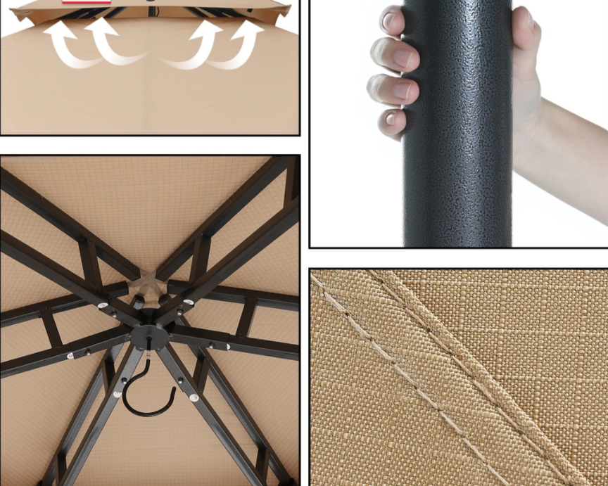 Gazebo Parts Direct 10'x10' Gazebos For Patios, Outdoor Hexagonal Gazebo With Netting And Privacy Curtains For Garden, Patio, Backyard 7 Gazebo Parts Direct 10'x10' Gazebos For Patios, Outdoor Hexagonal Gazebo With Netting And Privacy Curtains For Garden, Patio, Backyard