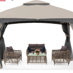 Gazebo Parts Direct Patio Garden Gazebo 10x12 With Mosquito Netting+ Double Soft-top Light Gray