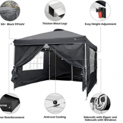 Gazebo Parts Direct Canopy 10'x10' Pop Up Commercial Instant Gazebo Tent, Fully Waterproof, Outdoor Party Canopies With 4 Removable Zippered Sidewalls, Stakes X8, Ropes X4 (Black, 10x10FT) Catalog