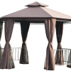 Gazebo Parts Direct 13' X 13' Outdoor Patio Gazebo Canopy Pavilion With Removable Mesh Netting, Curtains, Double Tiered Roof, UV Protection & Large Floor Space Coffee Hexagon