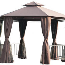 Gazebo Parts Direct 13' X 13' Outdoor Patio Gazebo Canopy Pavilion With Removable Mesh Netting, Curtains, Double Tiered Roof, UV Protection & Large Floor Space Coffee Hexagon