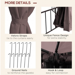 Gazebo Parts Direct 13' X 13' Outdoor Patio Gazebo Canopy Pavilion With Removable Mesh Netting, Curtains, Double Tiered Roof, UV Protection & Large Floor Space Coffee Hexagon