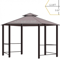 Gazebo Parts Direct 13' X 13' Outdoor Patio Gazebo Canopy Pavilion With Removable Mesh Netting, Curtains, Double Tiered Roof, UV Protection & Large Floor Space Coffee Hexagon