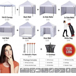 Gazebo Parts Direct Catalog Canopy 10x10 Pop Up Canopies Commercial Tents Market Stall With 6 Removable Sidewalls And Roller Bag Bonus 4 Weight Bags And 10ft Screen Netting And Half Wall, White