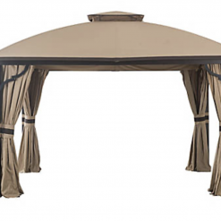Gazebo Parts Direct Brown And Beige 12' X 10' Fabric Top Gazebo With Screen And Privacy Curtain Catalog