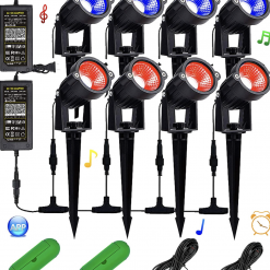 Gazebo Parts Direct Catalog Bundle Of 2) VivaColor Waterproof GPD 12w Color Changing Landscape Lights Bluetooth App Control, 96 Watts Total, Extra Long Cord, Built-in Timer, Programs, Music Sync, Mesh Capable(Two 4 Light Sets)