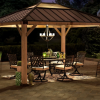 Gazebo Parts Direct Sunjoy Outdoor Patio 11 Ft. X 13 Ft. Cedar Framed Gazebo With Brown Steel And Polycarbonate Hip Roof Hardtop