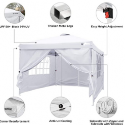 Gazebo Parts Direct Canopy 10'x10' Pop Up Commercial Instant Gazebo Tent, Fully Waterproof, Outdoor Party Canopies With 4 Removable Zippered Sidewalls, Stakes X8, Ropes X4 (Black, 10x10FT) Catalog